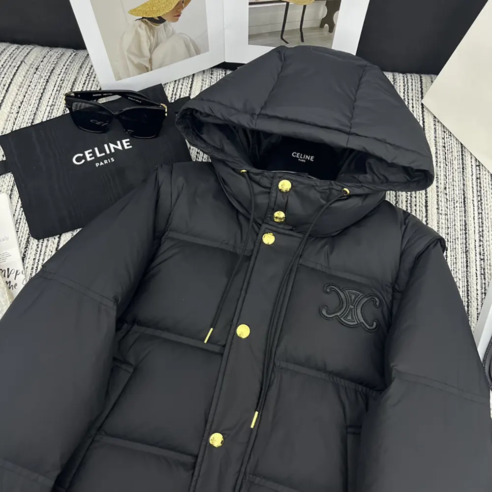 Celine Women Triomphe Cropped Down Jacket in Lightweight Nylon-Black - image 4