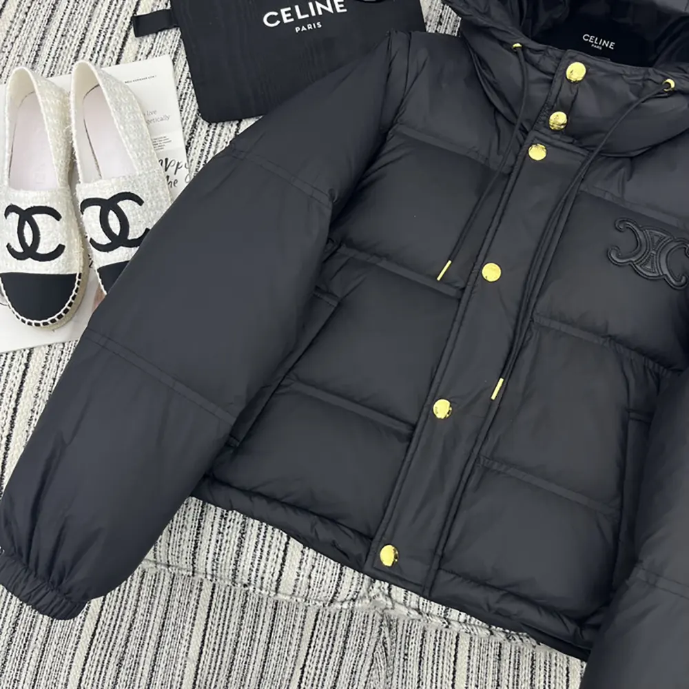 Celine Women Triomphe Cropped Down Jacket in Lightweight Nylon-Black - image 6