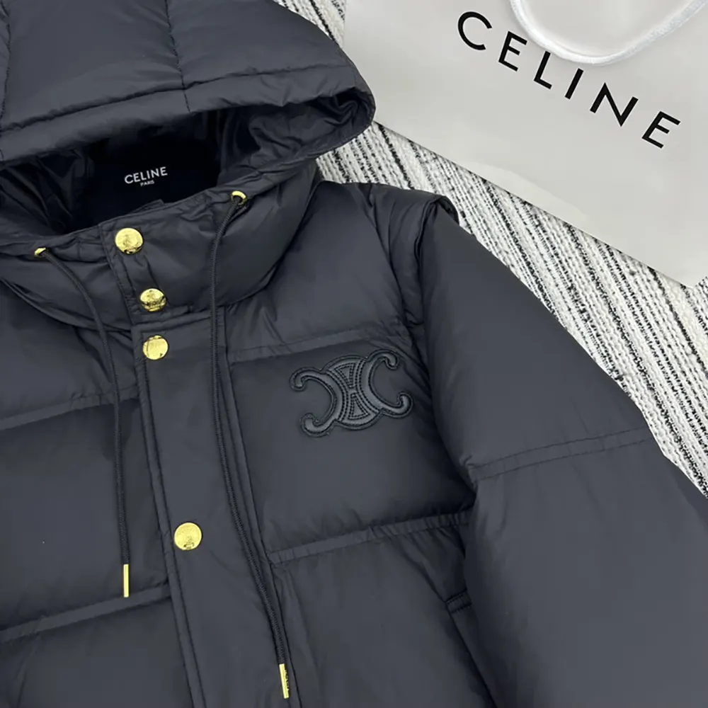 Celine Women Triomphe Cropped Down Jacket in Lightweight Nylon-Black - image 5