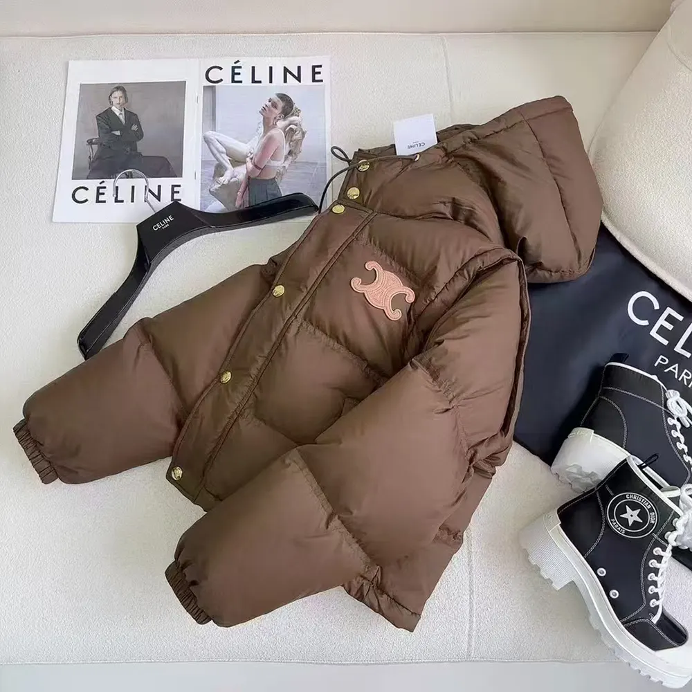 Celine Women Triomphe Cropped Down Jacket in Lightweight Nylon-Brown - image 5