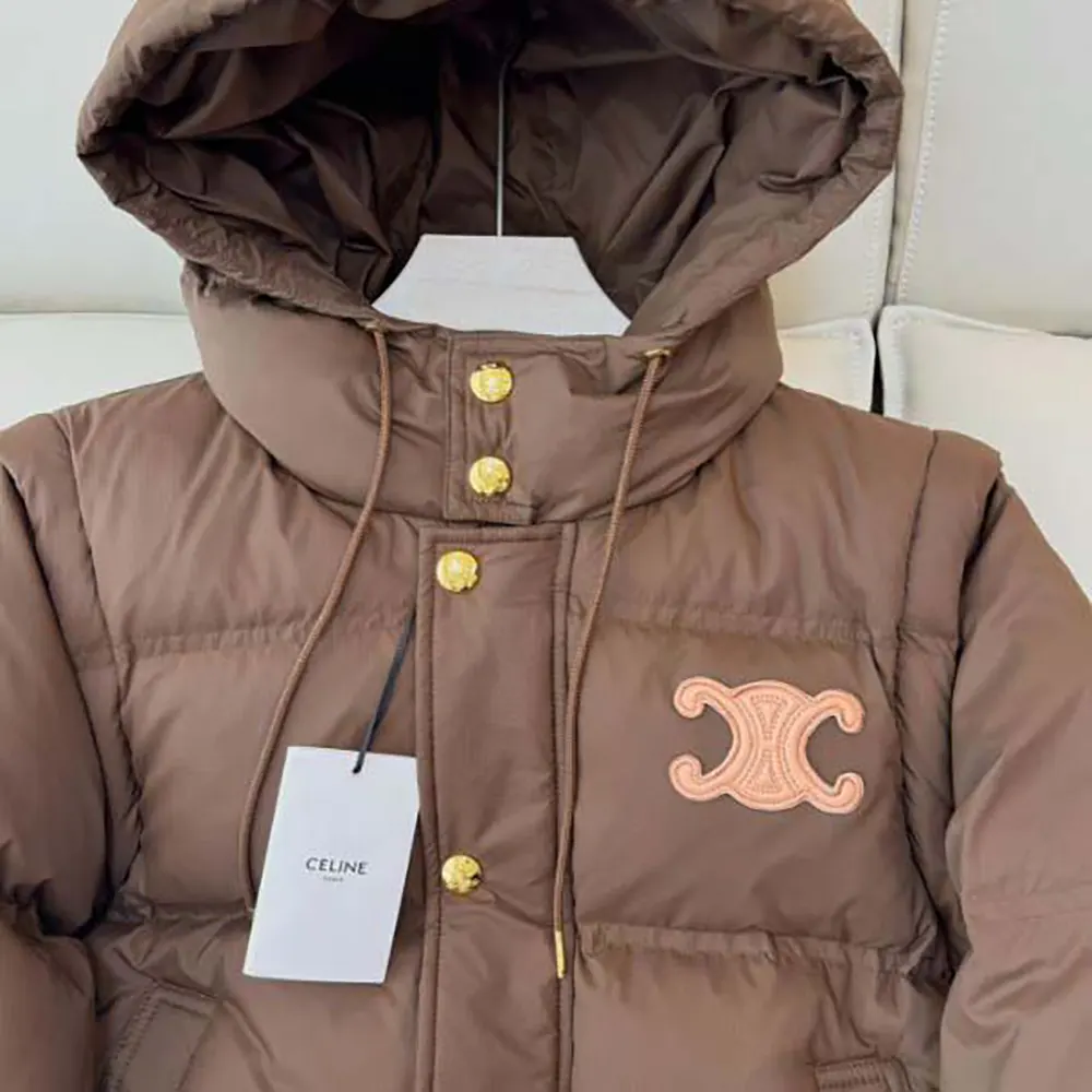 Celine Women Triomphe Cropped Down Jacket in Lightweight Nylon-Brown - image 6