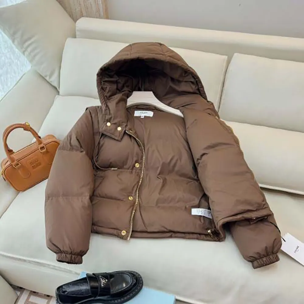 Celine Women Triomphe Cropped Down Jacket in Lightweight Nylon-Brown - image 4