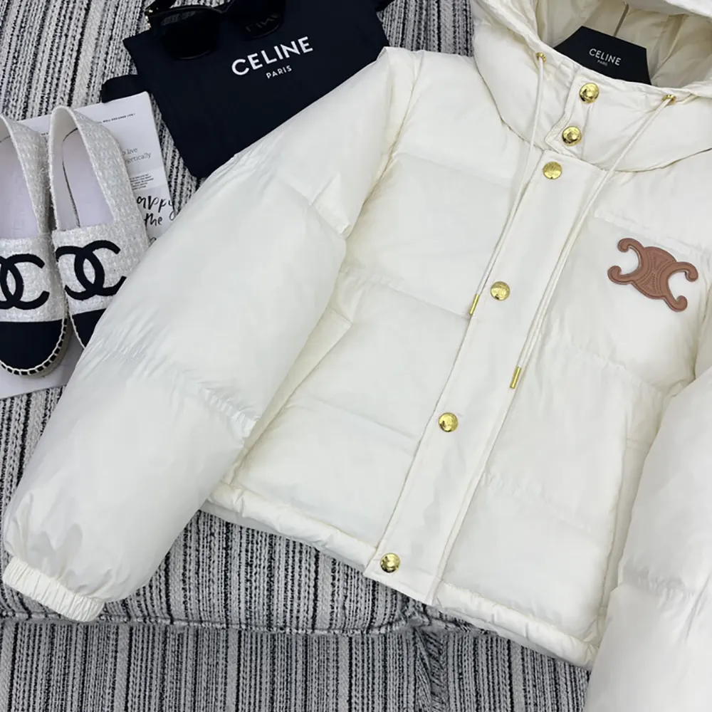Celine Women Triomphe Cropped Down Jacket in Lightweight Nylon-White - image 7