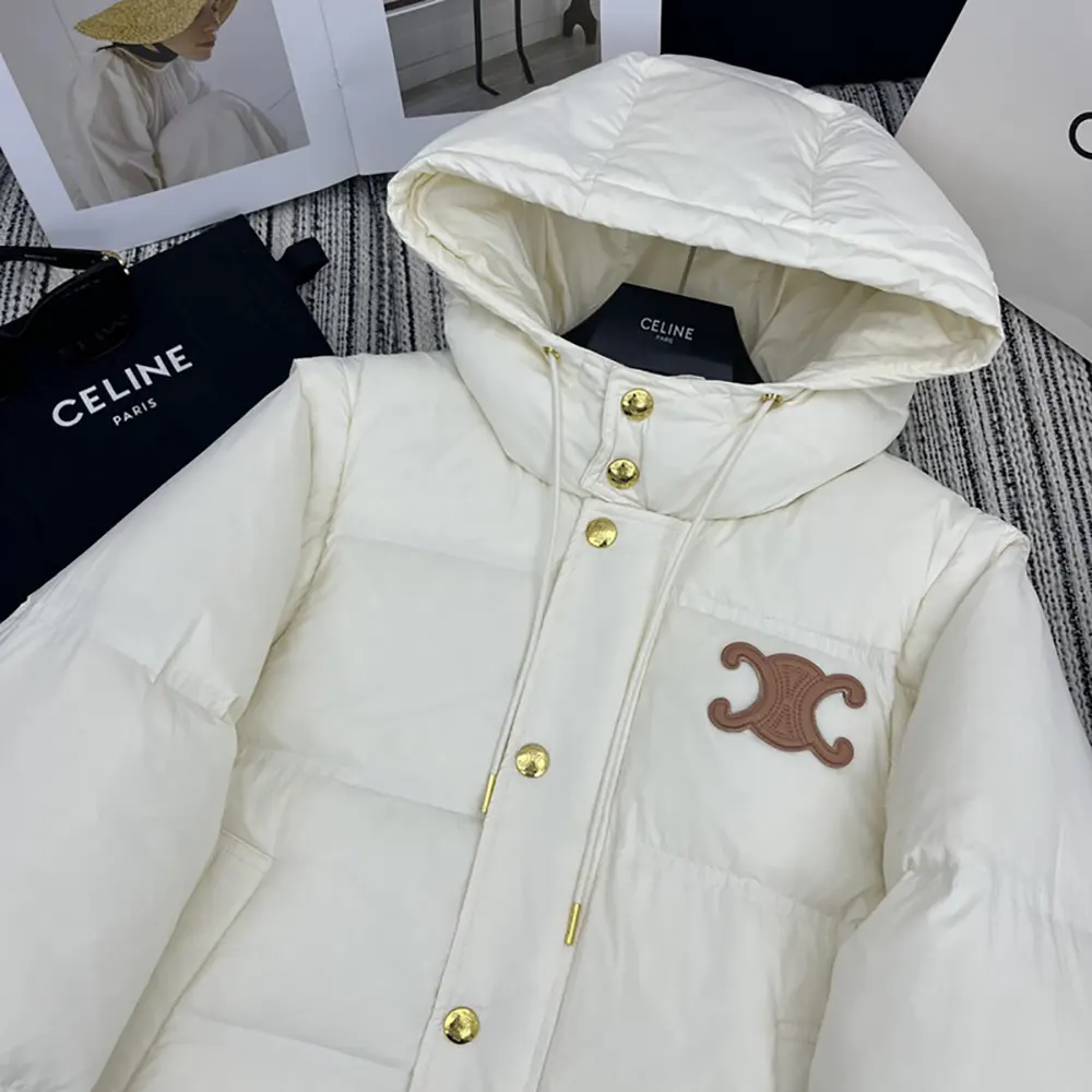 Celine Women Triomphe Cropped Down Jacket in Lightweight Nylon-White - image 5