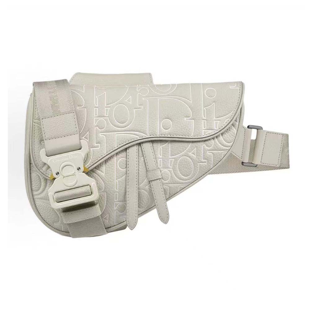 Front view of Dior Men Saddle Bag Beige Dior Gravity Outline Leather