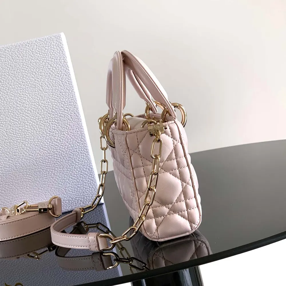 Dior Women Small Lady D-Joy Bag Powder Pink Cannage Lambskin - image 4