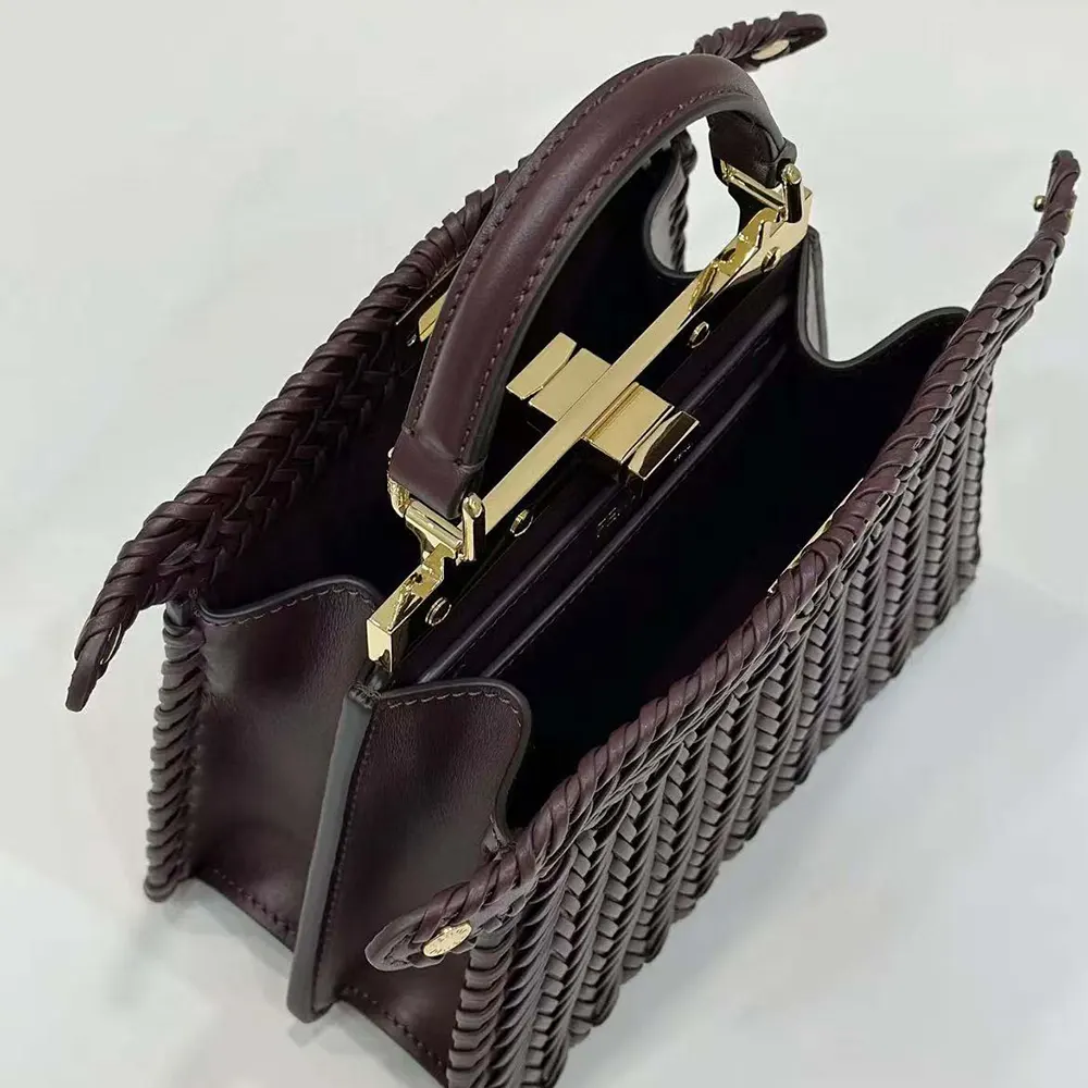 Fendi Women Peekaboo ISeeU Petite Maroon Padded Calfskin Leather Bag - image 6