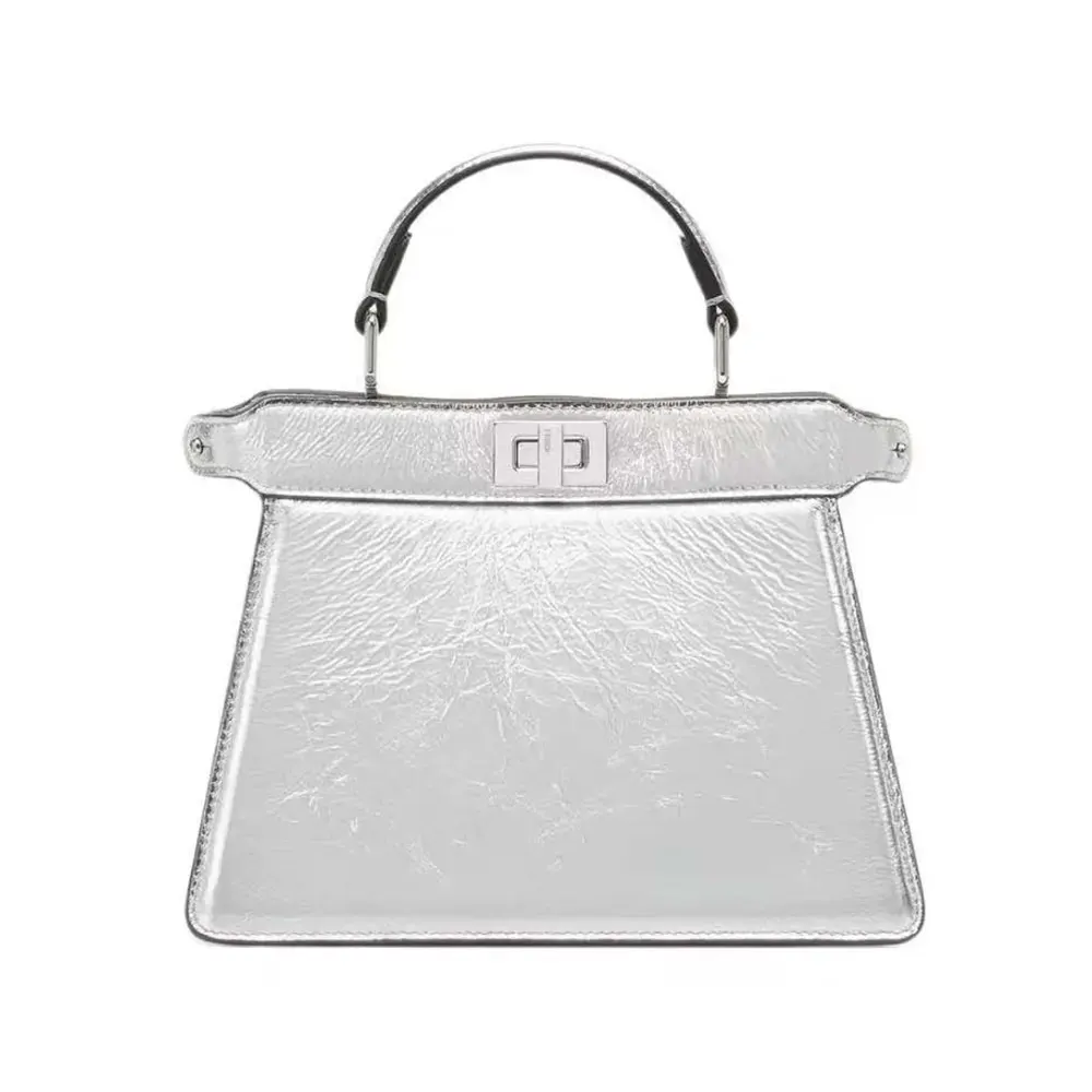 Front view of Fendi Women Peekaboo ISeeU Petite Mini Silver bag