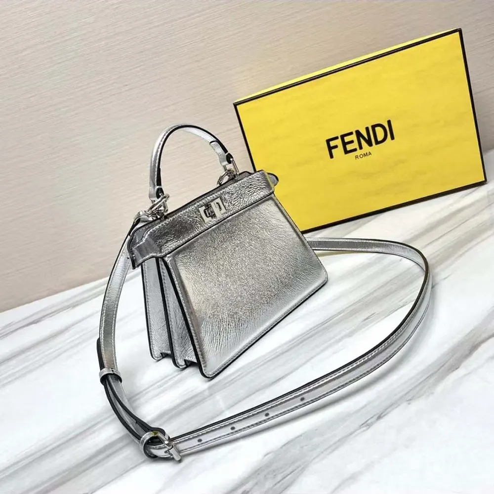 Fendi Women Peekaboo ISeeU Petite Mini Silver Padded Nappa Leather Bag - image 4