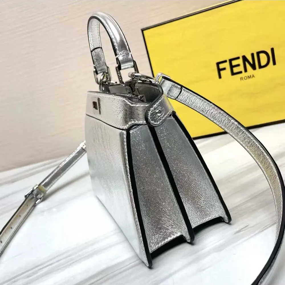 Fendi Women Peekaboo ISeeU Petite Mini Silver Padded Nappa Leather Bag - image 5