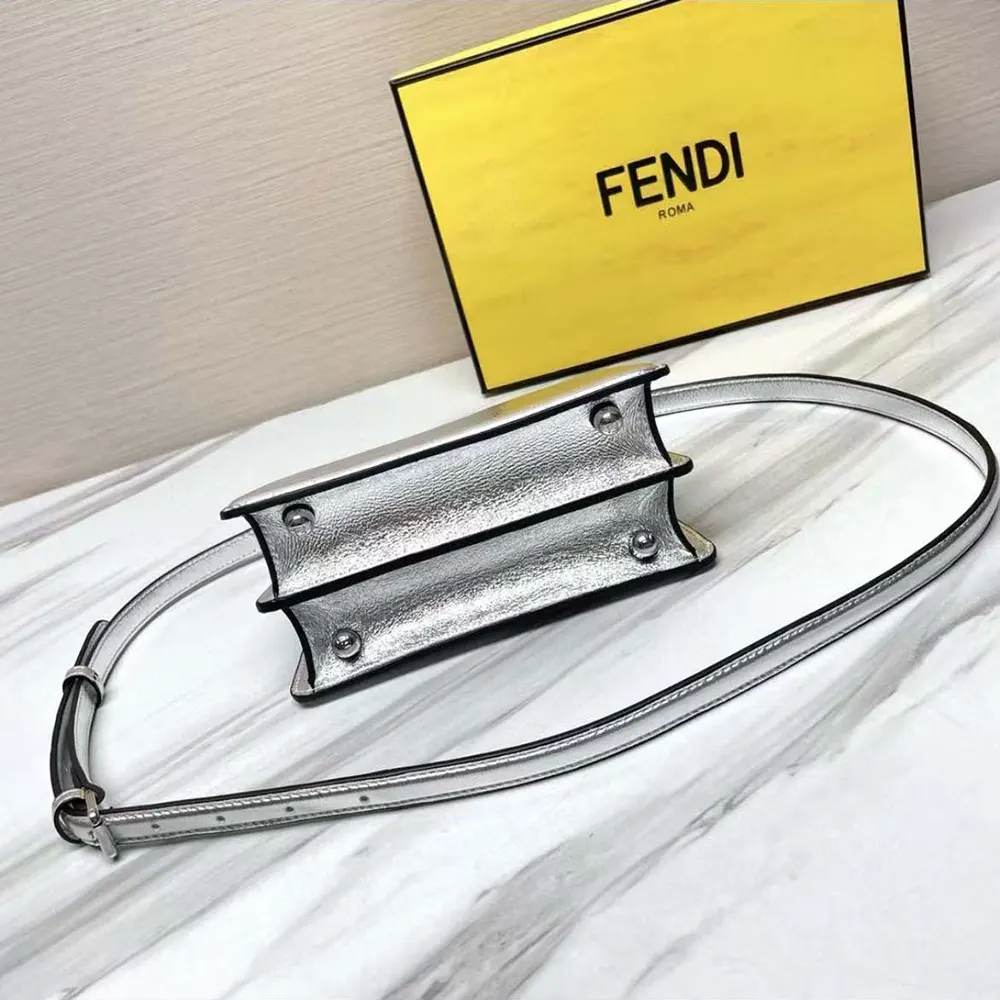 Fendi Women Peekaboo ISeeU Petite Mini Silver Padded Nappa Leather Bag - image 6
