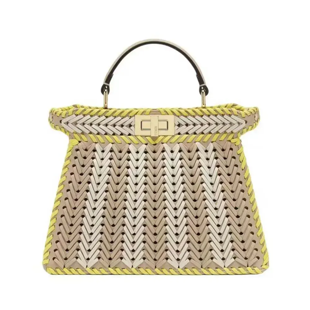 Front view of Fendi Women Peekaboo ISeeU Small Multicolor Interlaced Leather Bag