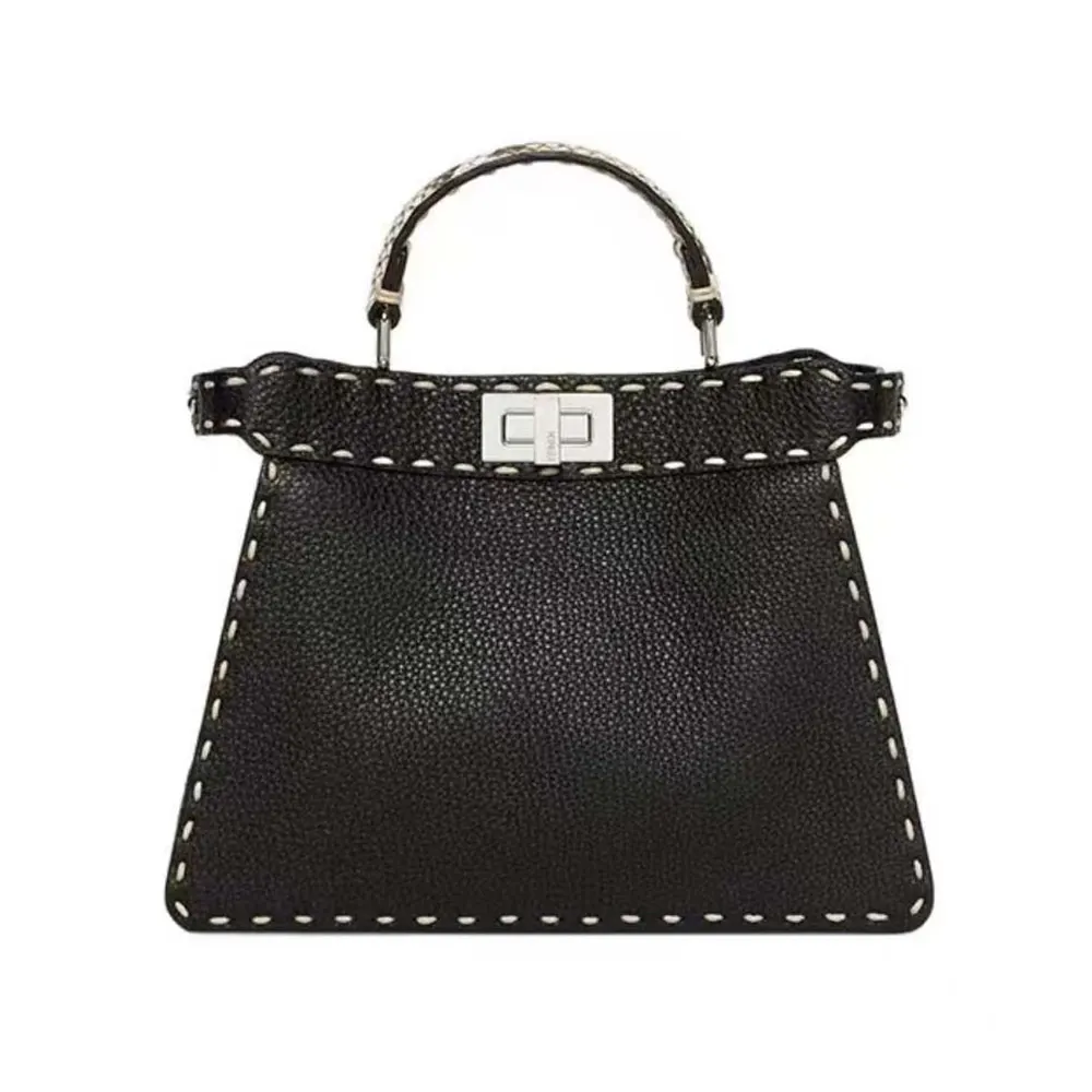 Front angle of Fendi Women Peekaboo Iseeu Small Black Selleria Bag