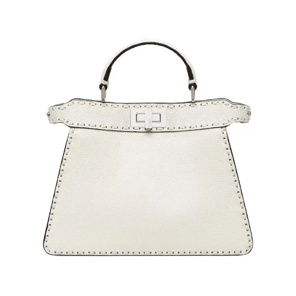 Front view of Fendi Women Peekaboo Iseeu Small White Selleria Bag