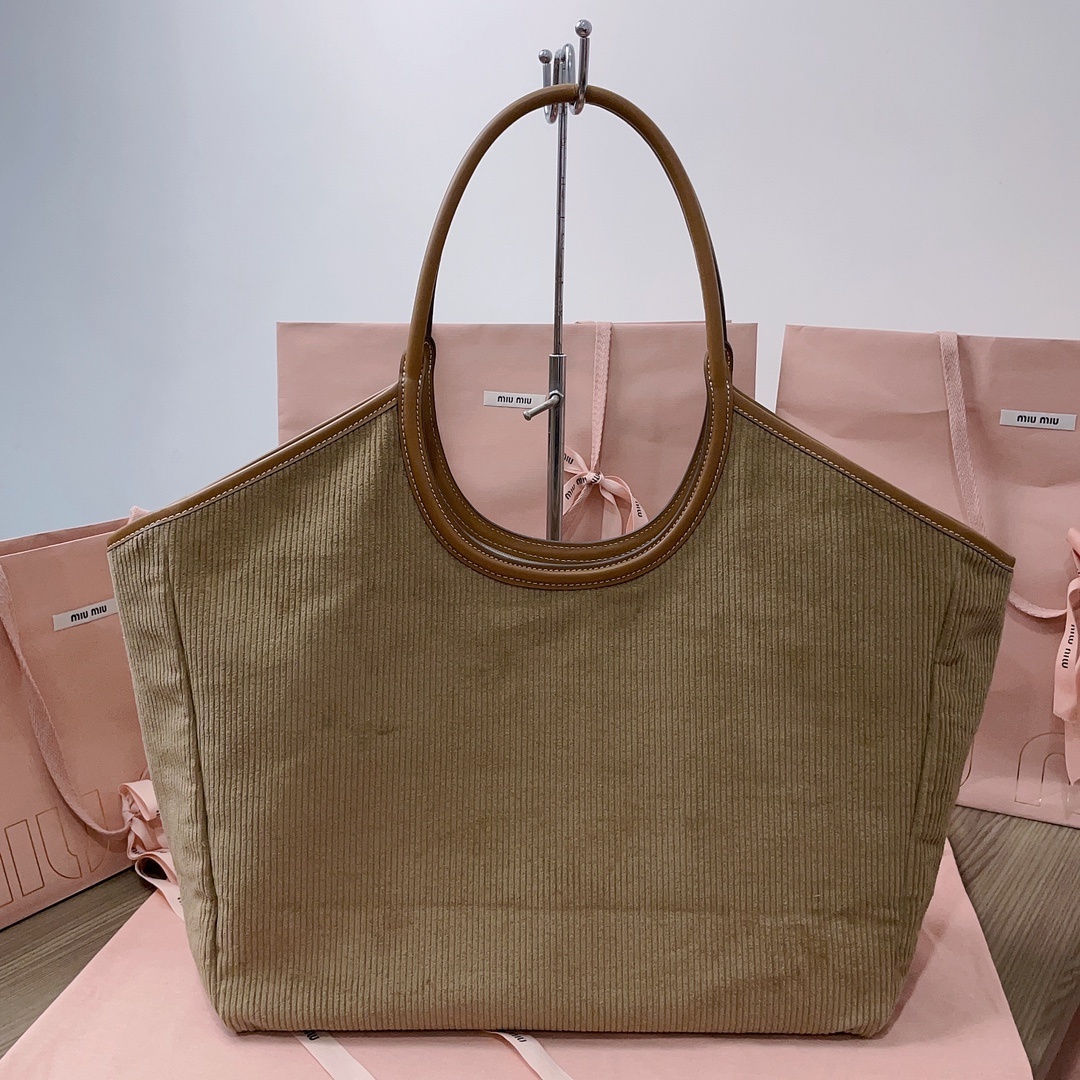 Side angle showing corduroy texture on Miu Miu Women IVY Corduroy Shopping Bag