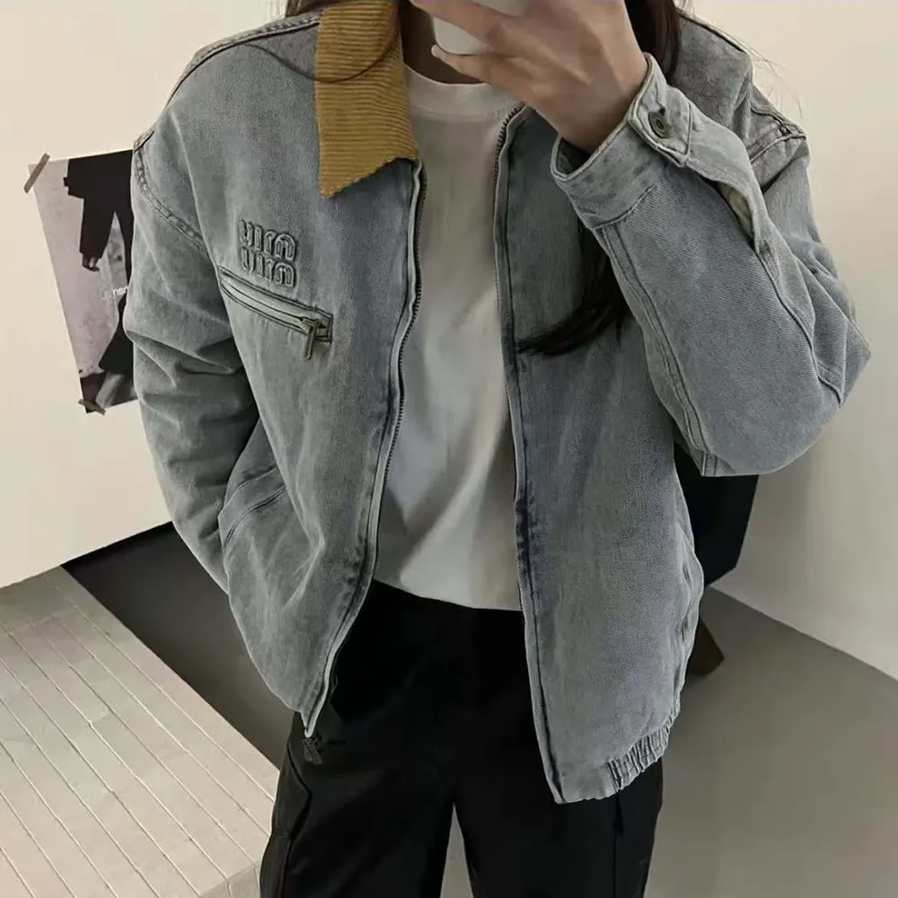 Miu Miu Women Logo Corduroy-trimmed Denim Blouson - image 9