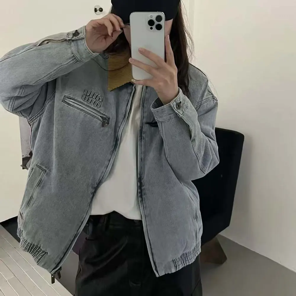 Miu Miu Women Logo Corduroy-trimmed Denim Blouson - image 7