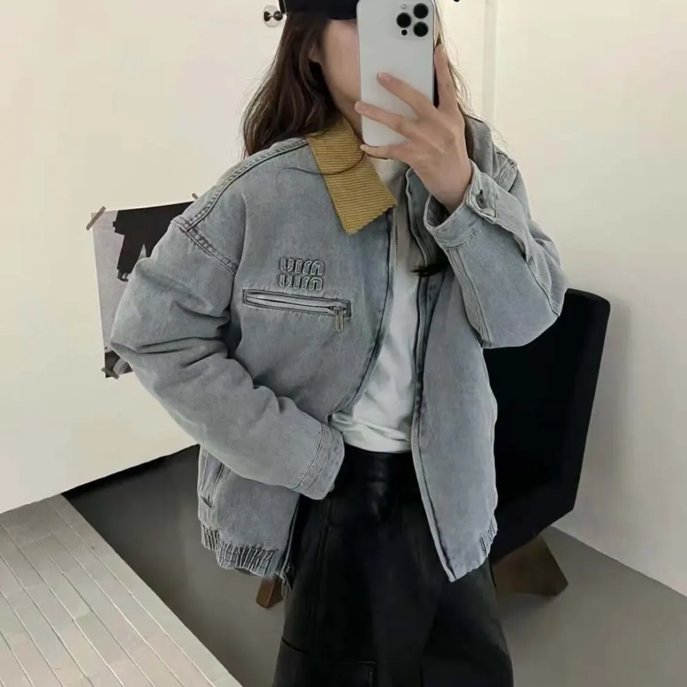 Miu Miu Women Logo Corduroy-trimmed Denim Blouson - image 8
