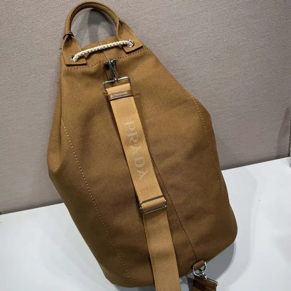 Prada Unisex Canvas Drawstring Duffle Bag-Brown - image 4