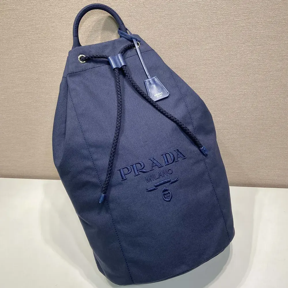 Prada Unisex Canvas Drawstring Duffle Bag-Navy - image 4