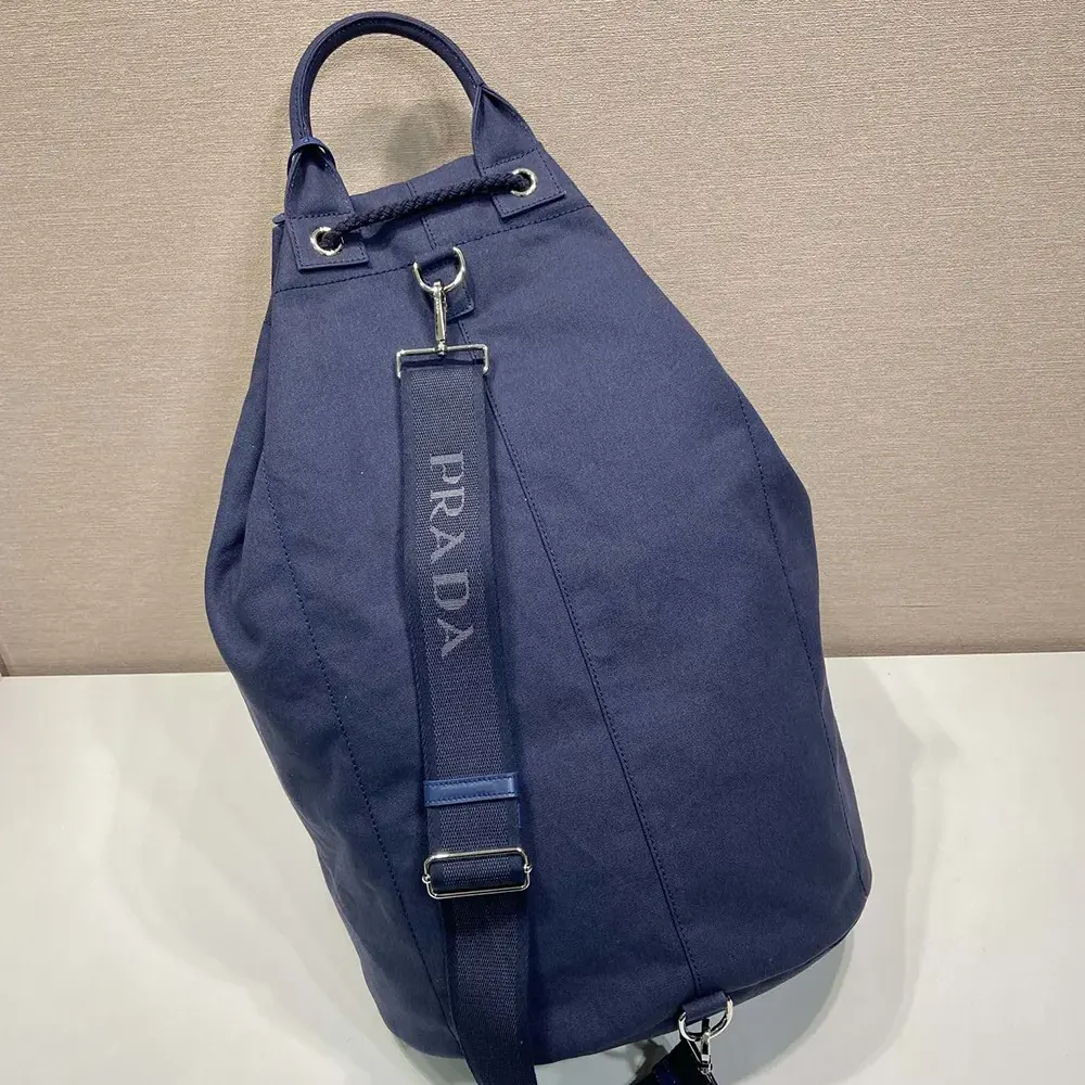 Prada Unisex Canvas Drawstring Duffle Bag-Navy - image 5