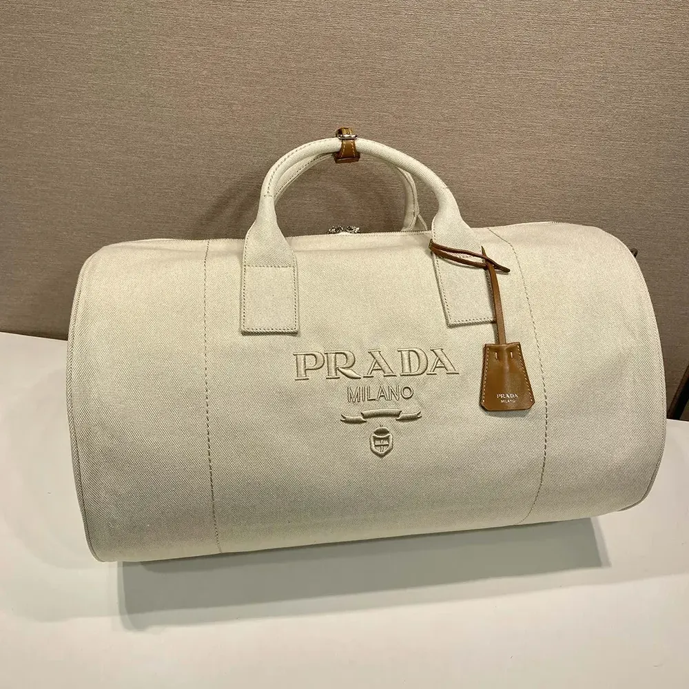 Prada Unisex Canvas Duffle Bag-White - image 4