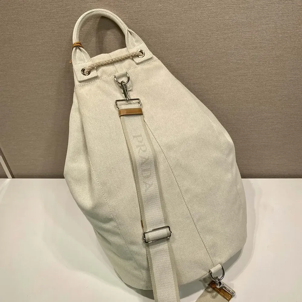 Prada Unisex Linen Blend Drawstring Duffel Bag-White - image 4