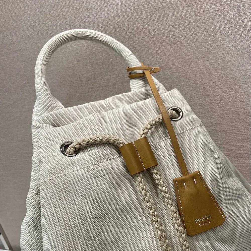 Prada Unisex Linen Blend Drawstring Duffel Bag-White - image 6