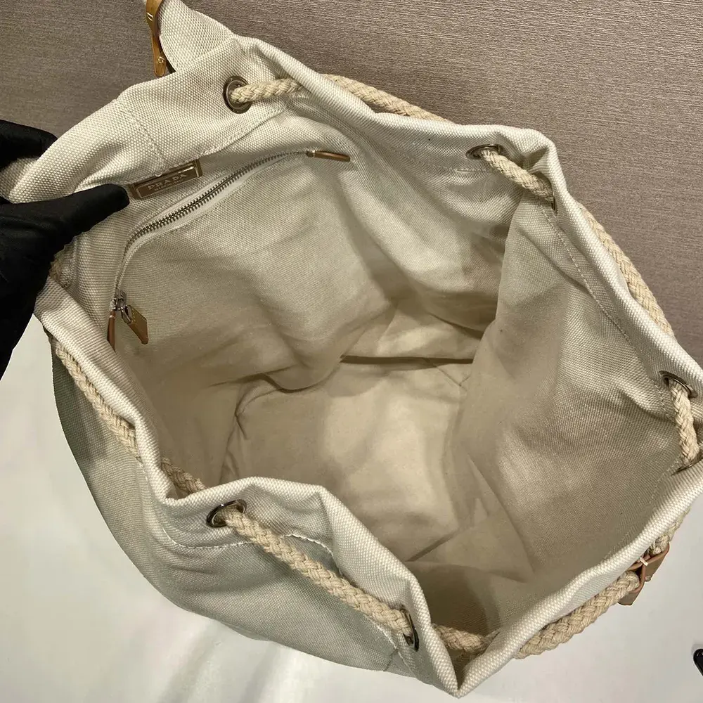 Prada Unisex Linen Blend Drawstring Duffel Bag-White - image 8
