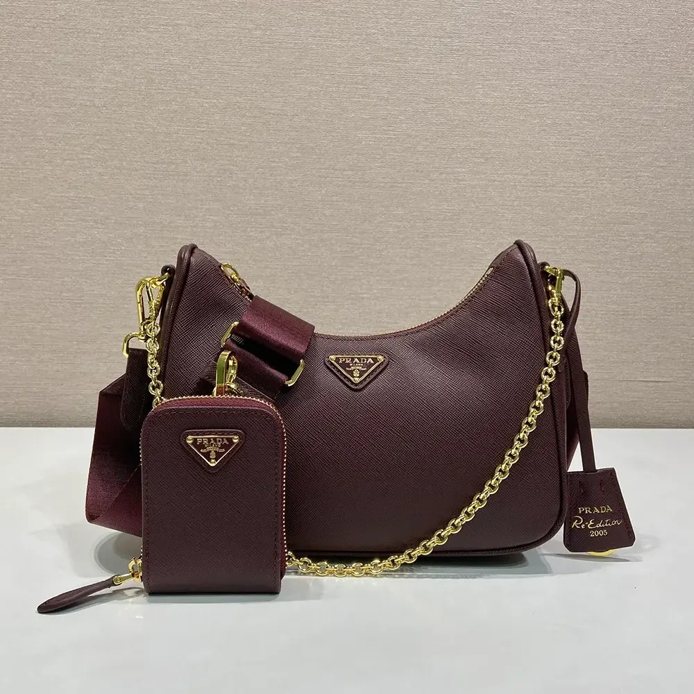 Side angle showing compact silhouette of Prada Women Re-Edition 2005 bag