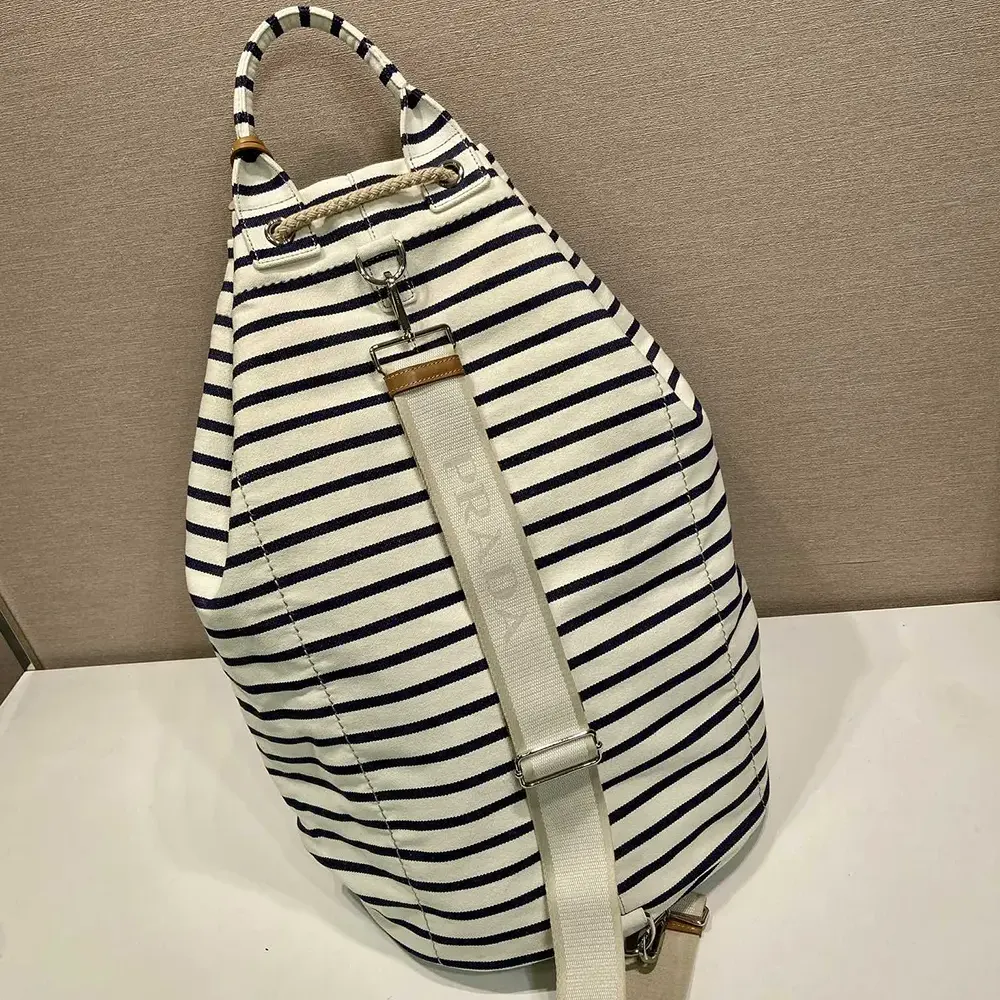 Prada Unisex Striped Canvas Drawstring Duffel Bag-White - image 4