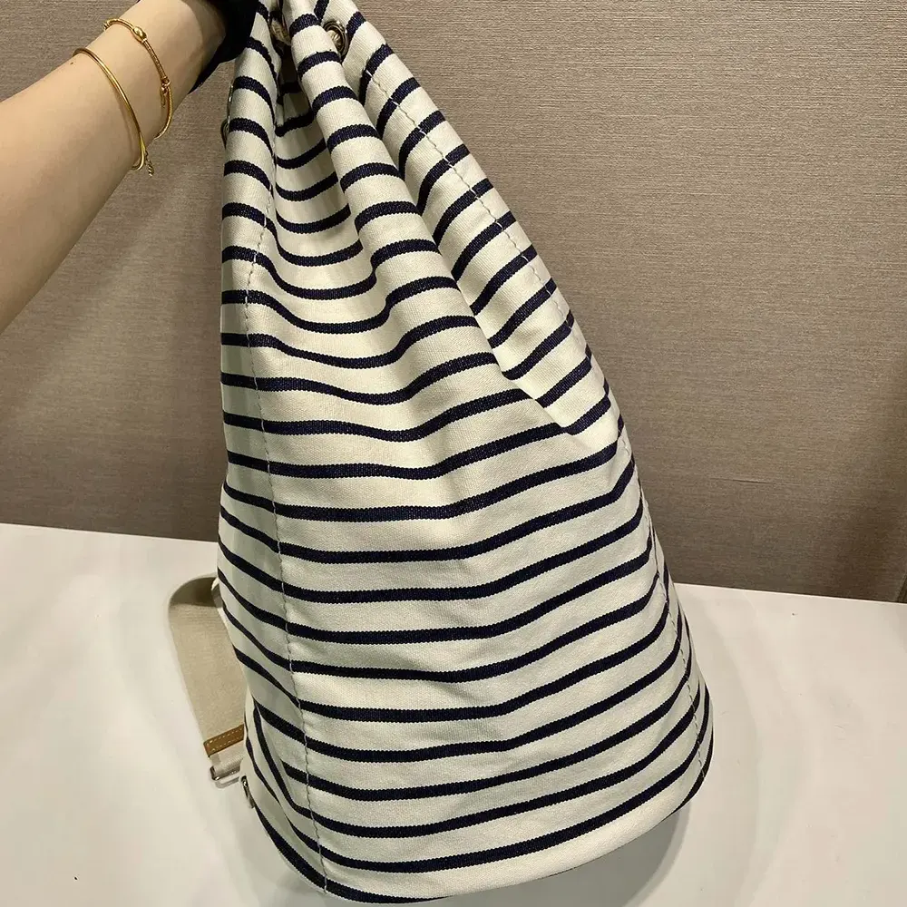 Prada Unisex Striped Canvas Drawstring Duffel Bag-White - image 5