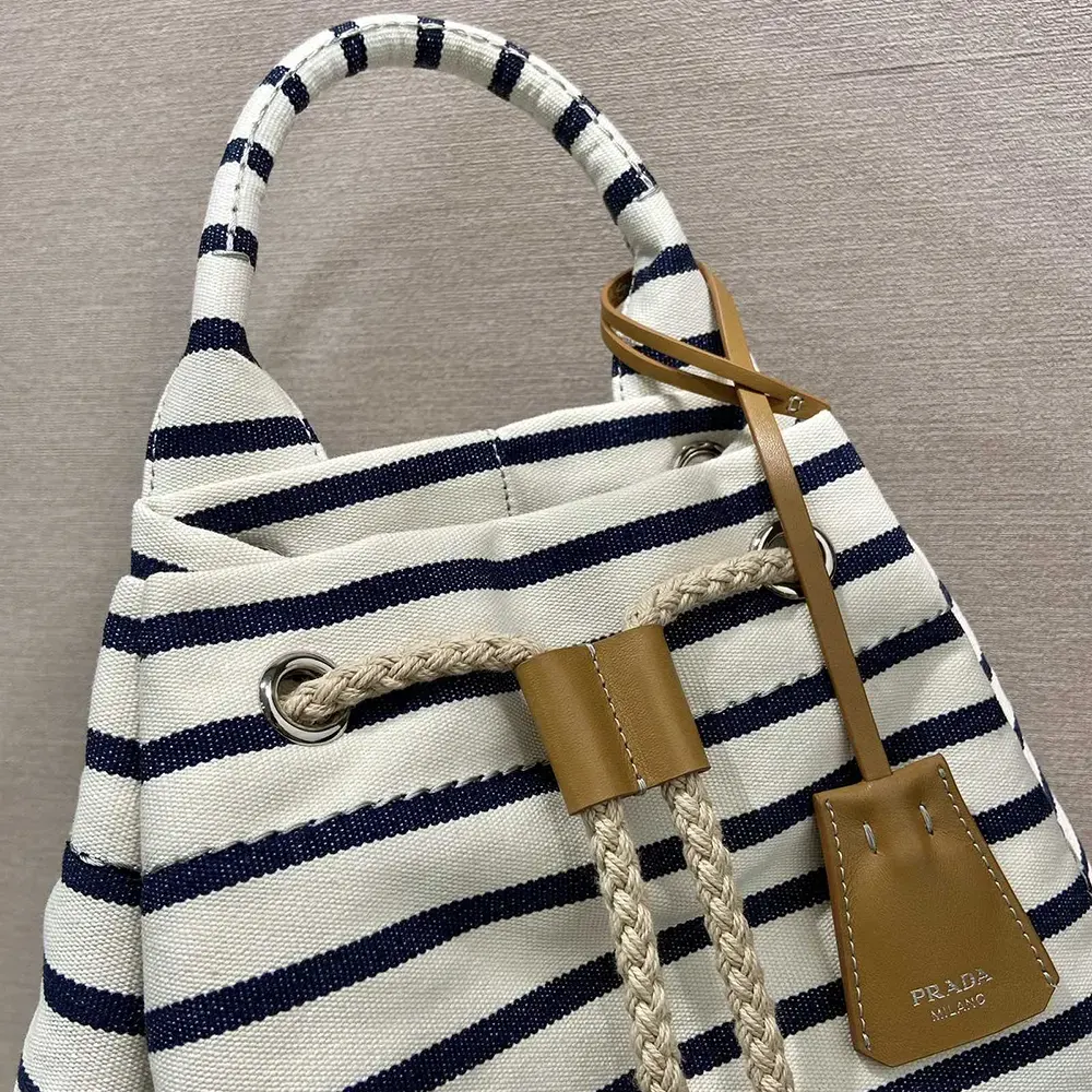 Prada Unisex Striped Canvas Drawstring Duffel Bag-White - image 6