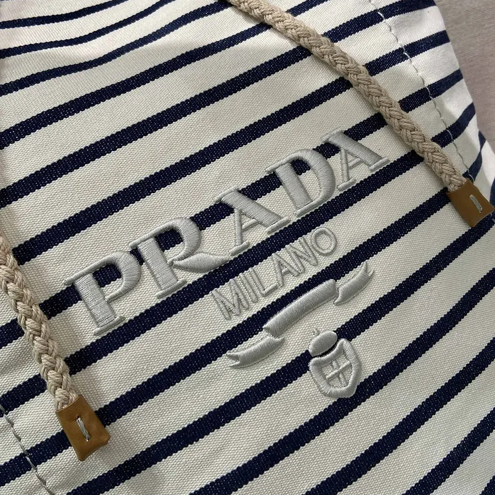 Prada Unisex Striped Canvas Drawstring Duffel Bag-White - image 10