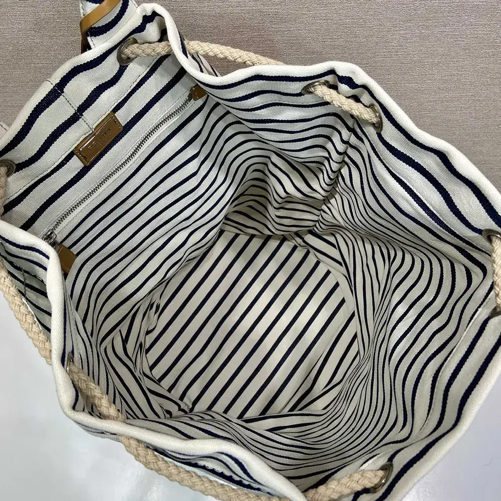 Prada Unisex Striped Canvas Drawstring Duffel Bag-White - image 9
