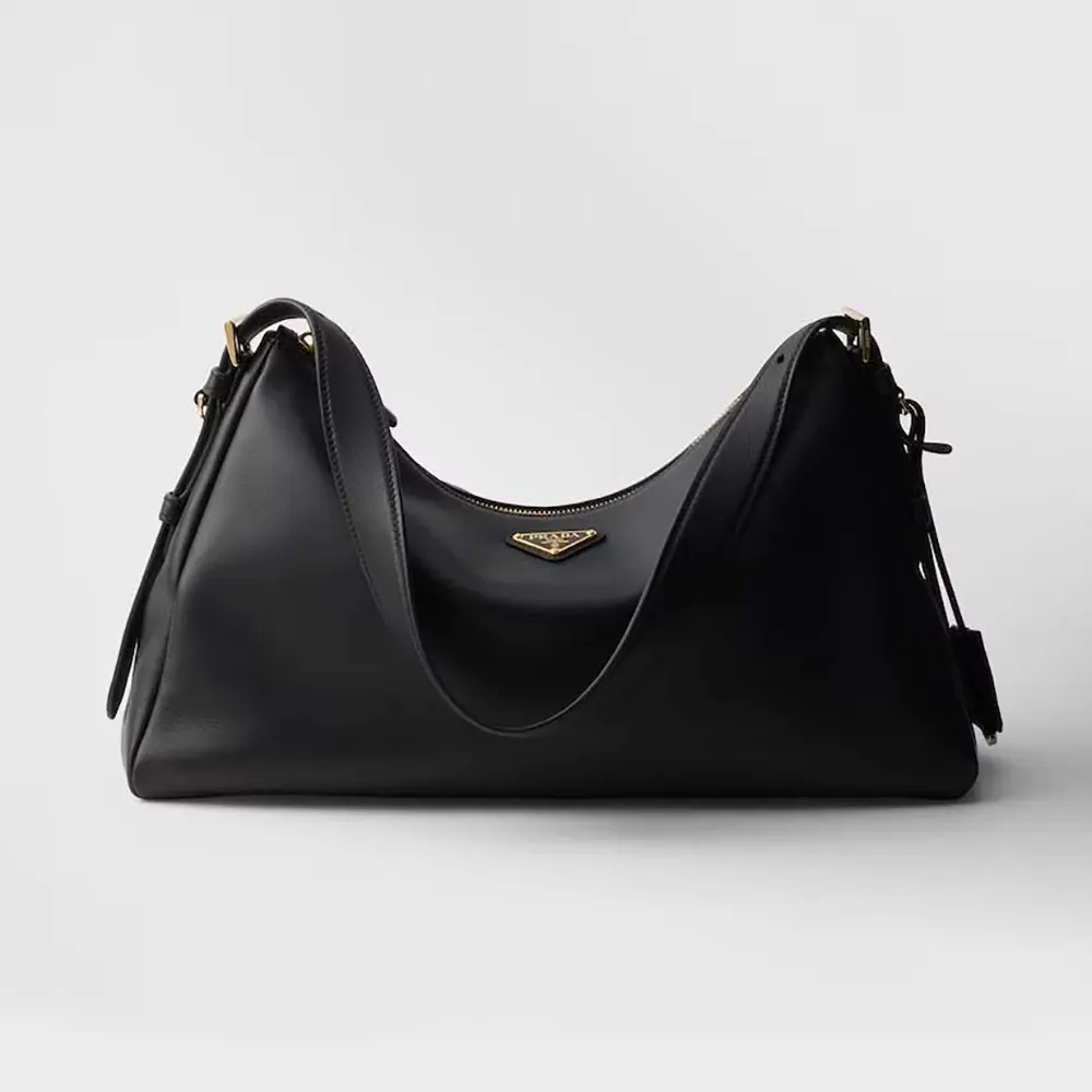 Front view of Prada Women Aimée Large Leather Shoulder Bag-Black