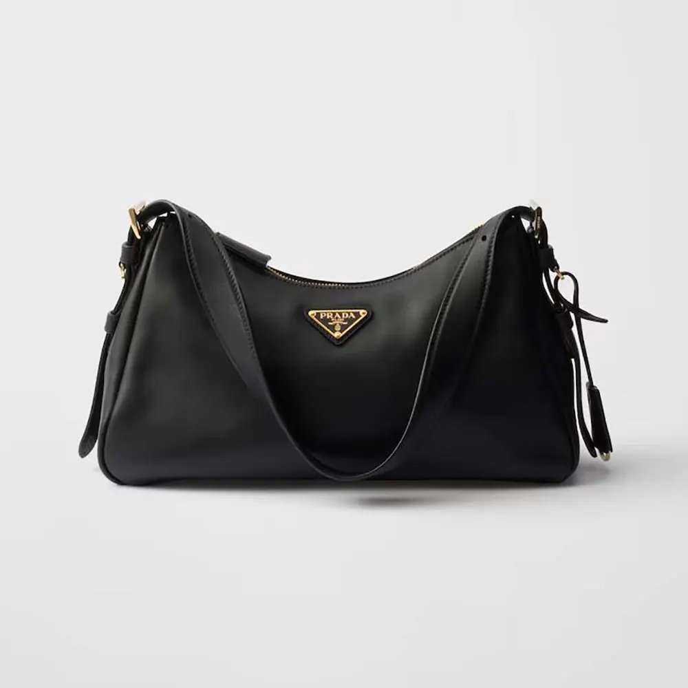 Front view of Prada Women Aimée Medium Leather Shoulder Bag-Black