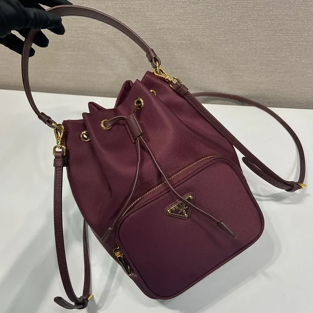 Prada Women Duet Re-Nylon Bucket Bag-Maroon - image 5