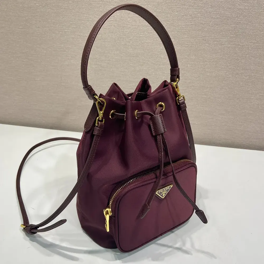Prada Women Duet Re-Nylon Bucket Bag-Maroon - image 4