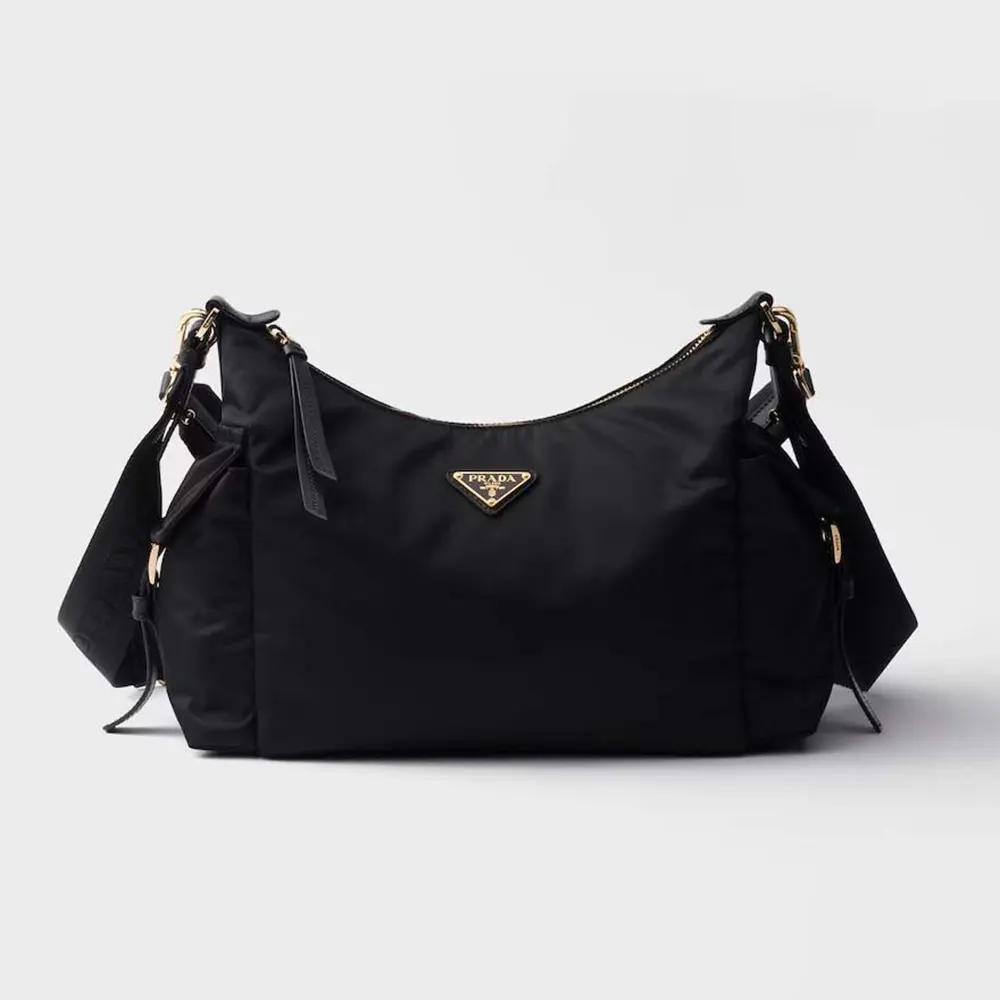 Front view of Prada Women Explore Large Re-Nylon And Leather Bag-Black