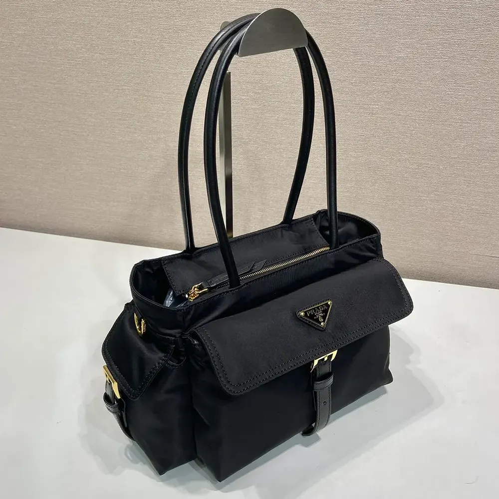 Prada Women Explore Medium Re-Nylon And Leather Tote Bag-Black - image 4