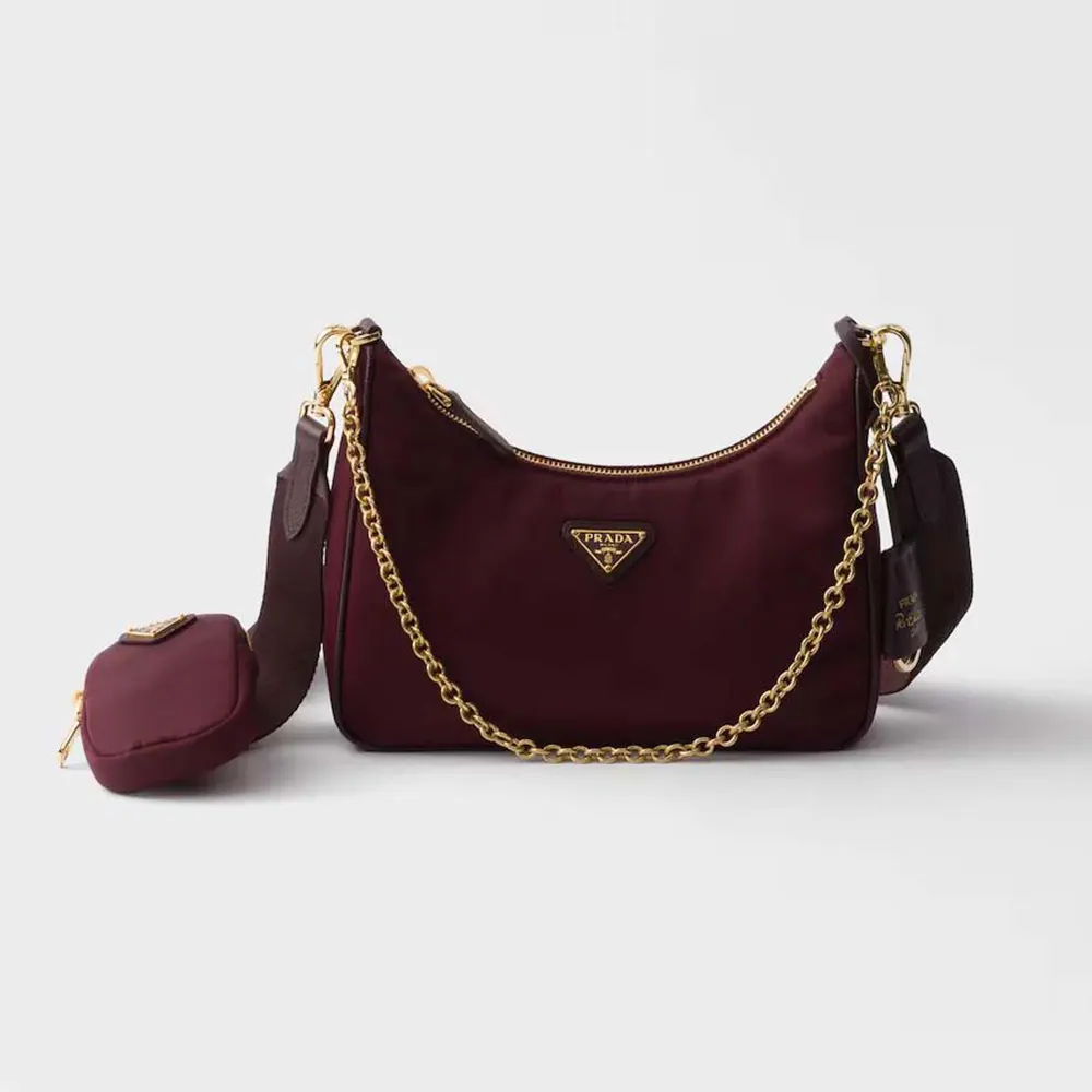 Front view of Prada Women Re-Edition 2005 Re-Nylon Bag in maroon