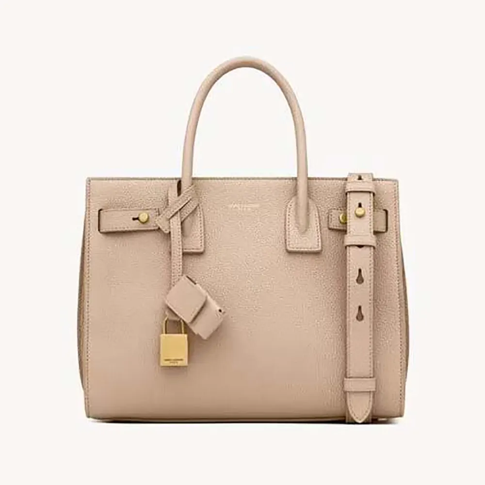 Front view of Saint Laurent YSL Women Baby Sac De Jour in beige leather