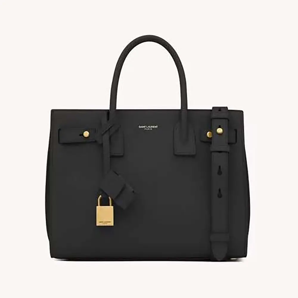 Front view of Saint Laurent YSL Women Baby Sac De Jour black leather bag