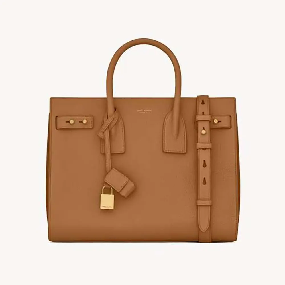 Front view of Saint Laurent YSL Women Small Sac De Jour in brown leather