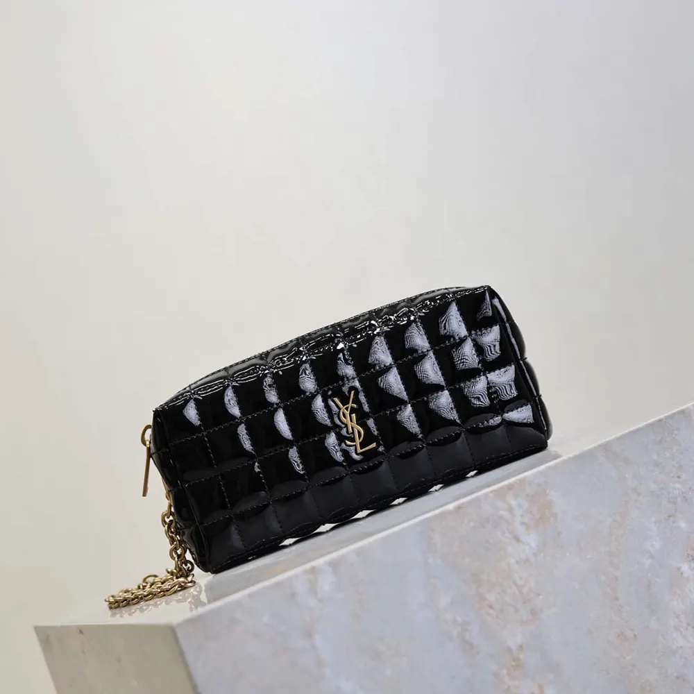 Saint Laurent YSL Women Cassandre Matelassé Carré Pouch On Chain In Shiny Canvas-Black - image 4