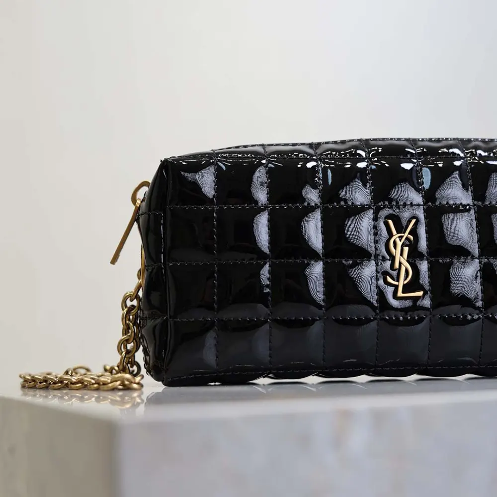 Saint Laurent YSL Women Cassandre Matelassé Carré Pouch On Chain In Shiny Canvas-Black - image 10