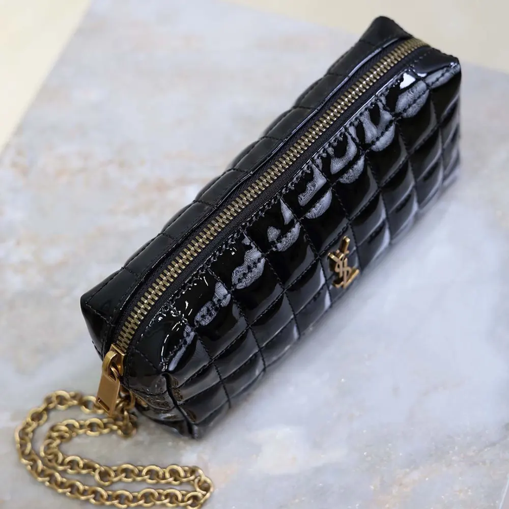 Saint Laurent YSL Women Cassandre Matelassé Carré Pouch On Chain In Shiny Canvas-Black - image 8