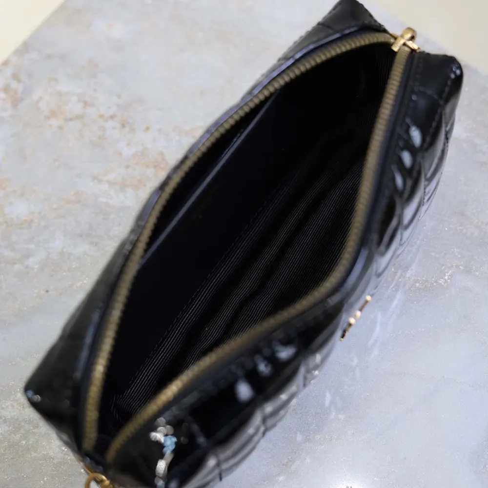 Saint Laurent YSL Women Cassandre Matelassé Carré Pouch On Chain In Shiny Canvas-Black - image 9
