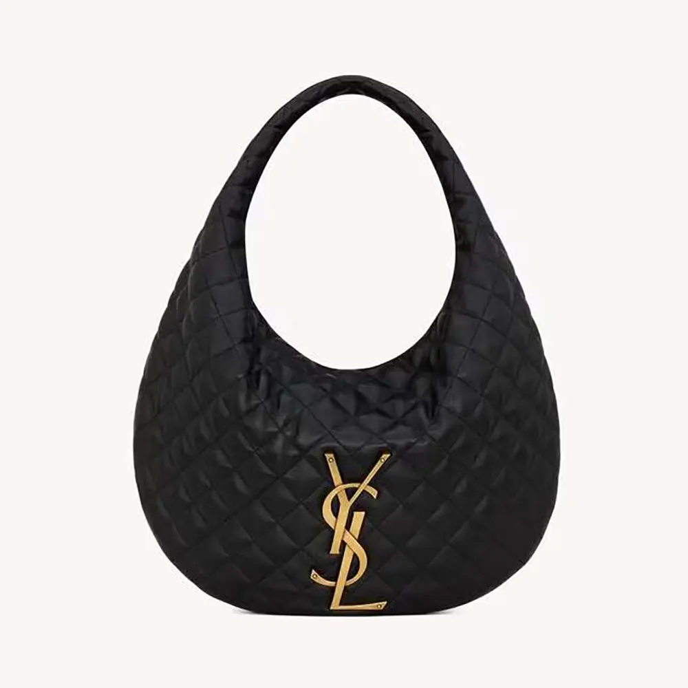 Front view of Saint Laurent YSL Women Icare Hobo In Quilted Nappa-Black bag